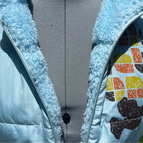 Billabong Puffer Vest Light Blue Reversible Peace Dove Love Graphic Medium - Picture 4 of 10